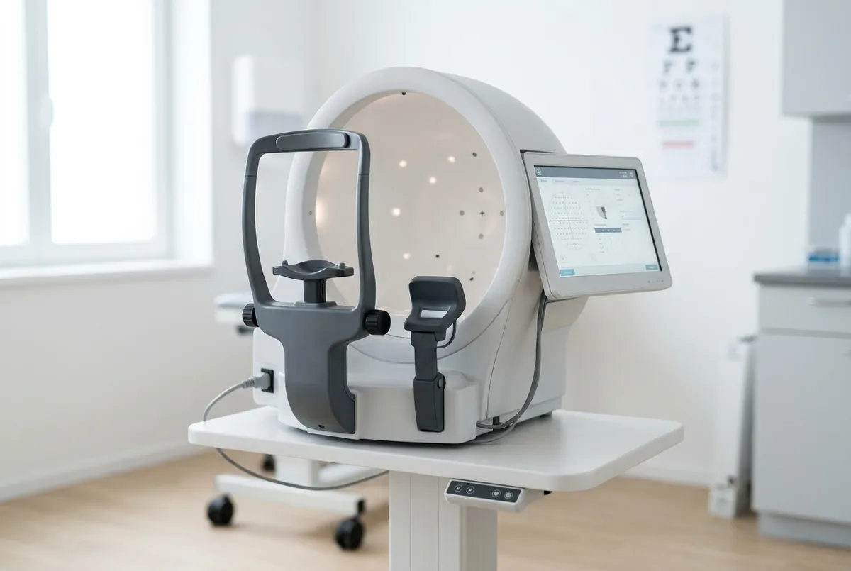 Perimetro computerizzato per l'esame del campo visivo in un ambulatorio oculistico